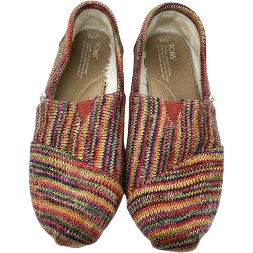 TOMS Women's 6.5 Knit Multicolor Slip On Flats Rainbow Sweater Fleece Lined